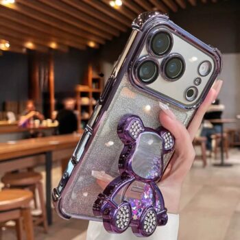 Glitter Quicksand Bear Stand iPhone Case