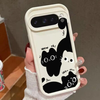 White Wow Oh Cat Cartoon Case with Camera Bar Frame