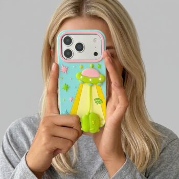 3D UFO Alien Swing Pastel Silicone iPhone Case with Pendant