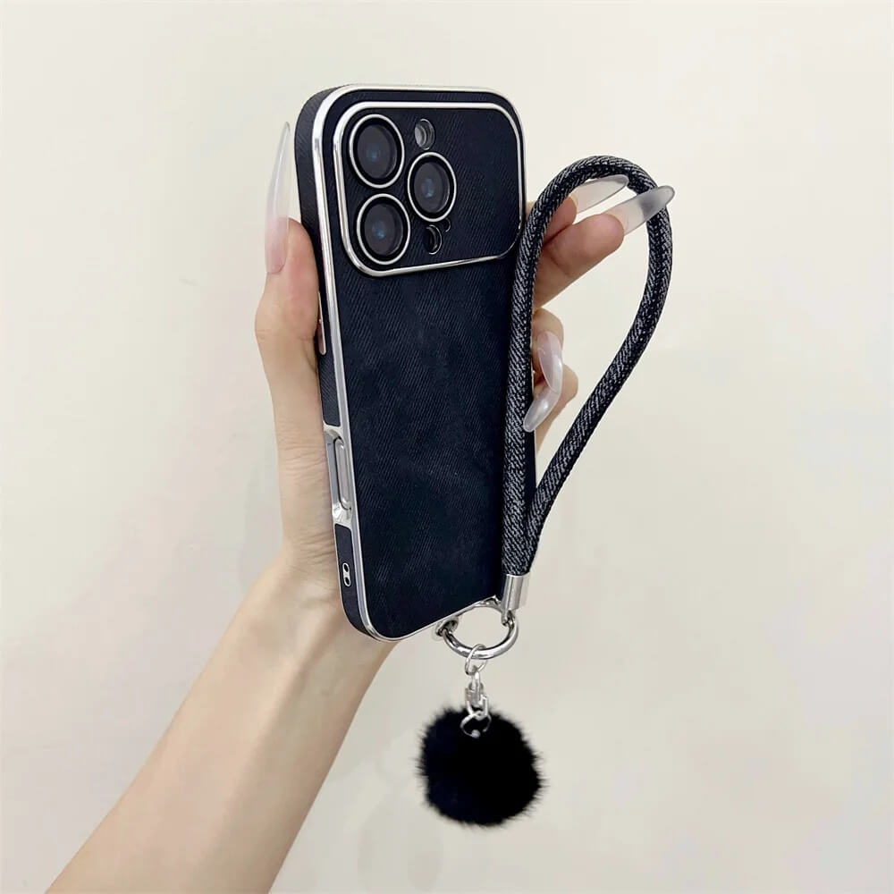 Black Denim Texture Wrist Strap iPhone Case Black Denim Texture Wrist Strap iPhone Case