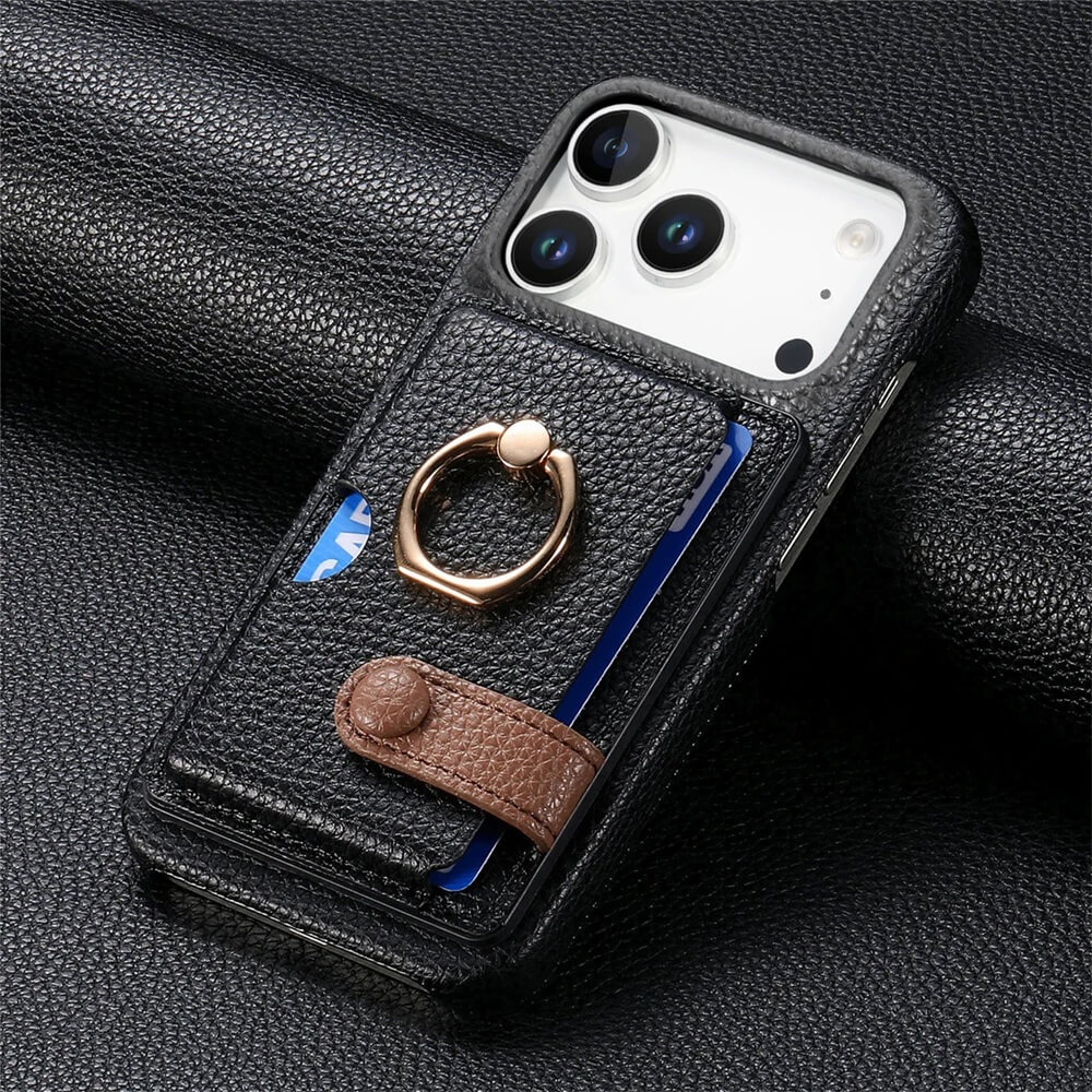 Black Pebbled Leather Wallet Ring Holder iPhone Case Black Pebbled Leather Wallet Ring Holder iPhone Case