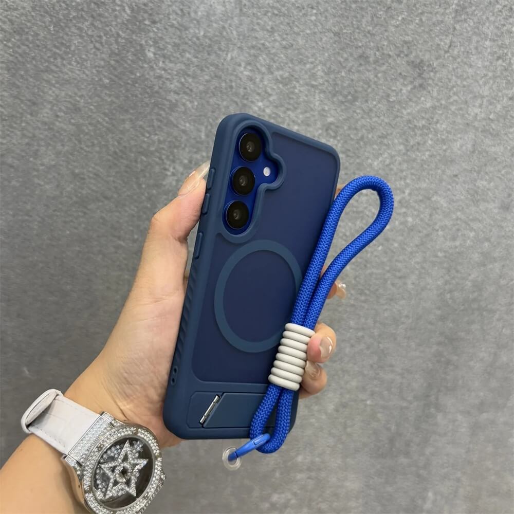 Blue Matte Translucent Magnetic Case with Fold Out Stand and Wrist Strap Blue Matte Translucent Magnetic Case with Fold Out Stand and Wrist Strap