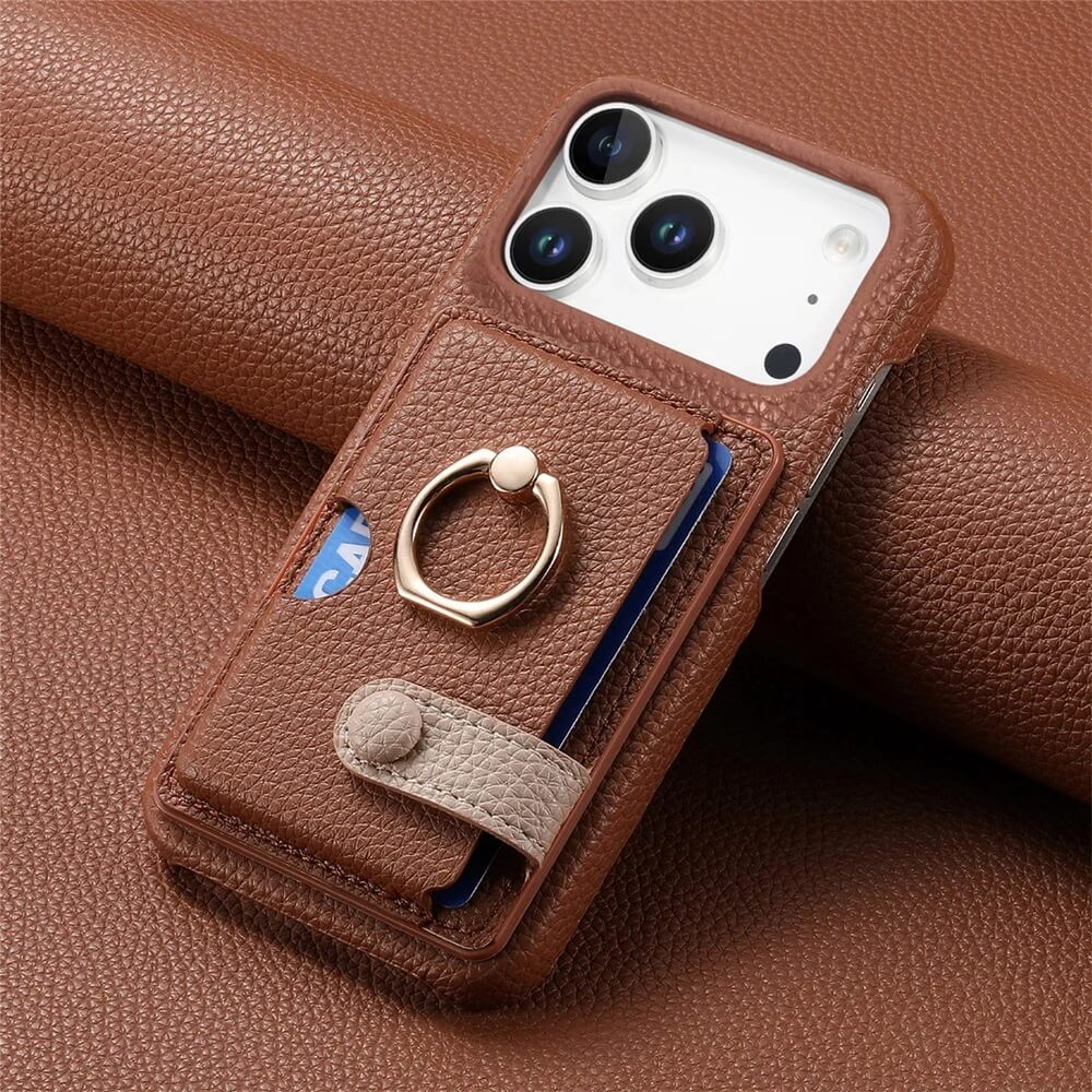 Brown Pebbled Leather Wallet Ring Holder iPhone Case Brown Pebbled Leather Wallet Ring Holder iPhone Case