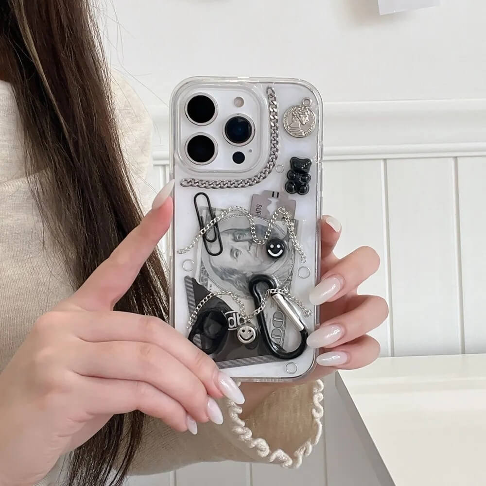 Clear 3D Dollar Chain Charm Case with Clip Hook Clear 3D Dollar Chain Charm Case with Clip Hook