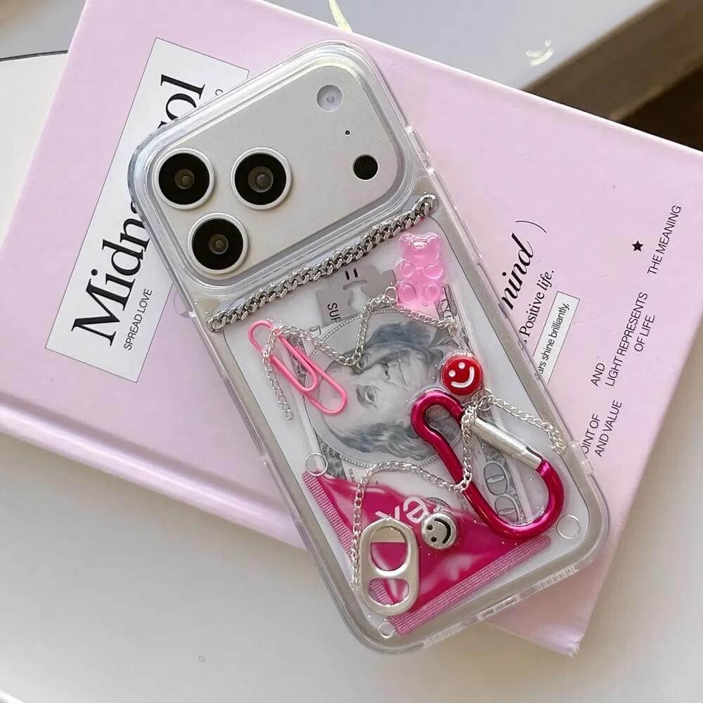 Clear 3D Dollar Chain Charm iPhone Case with Clip Hook Clear 3D Dollar Chain Charm iPhone Case with Clip Hook