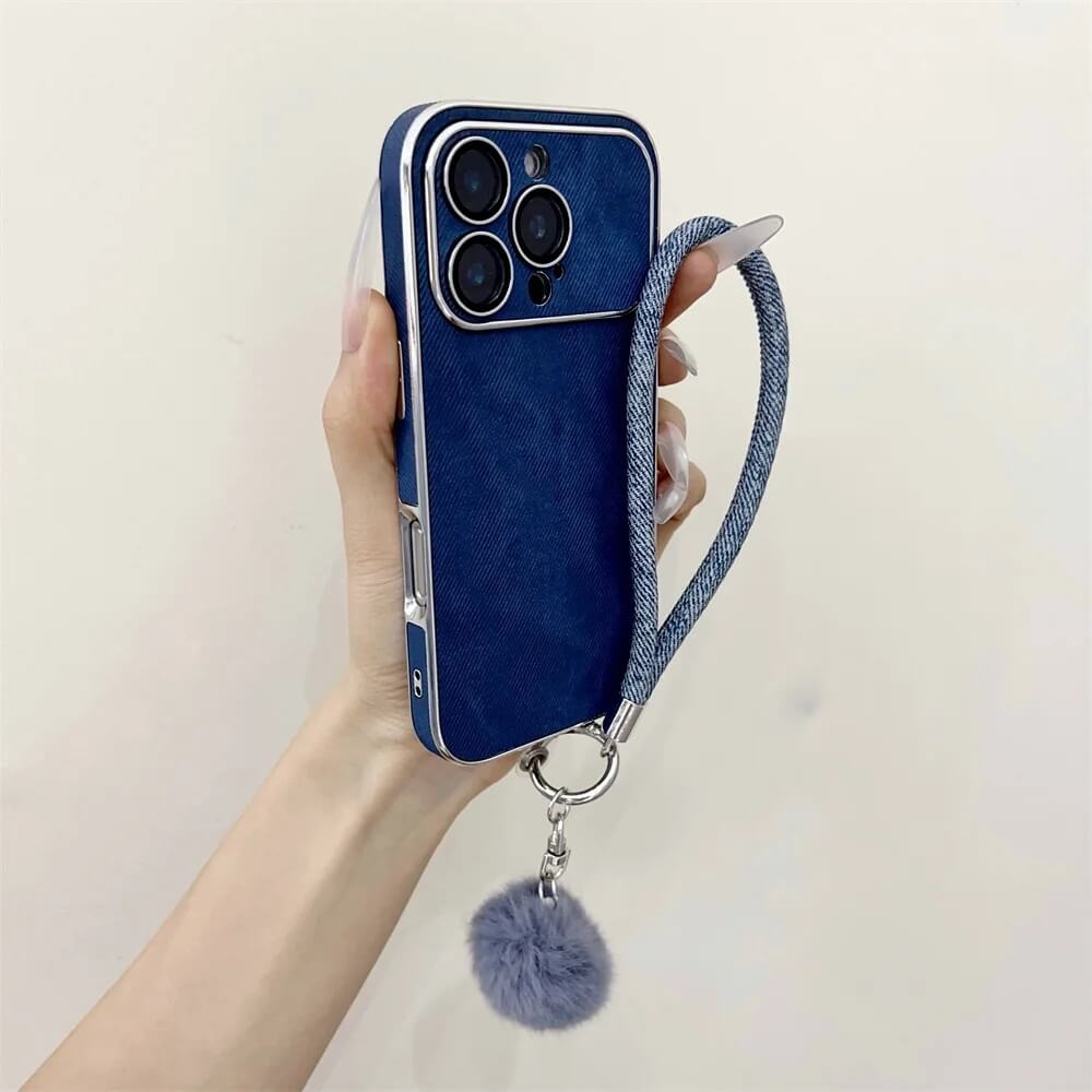 Dark Blue Denim Texture Wrist Strap iPhone Case Dark Blue Denim Texture Wrist Strap iPhone Case