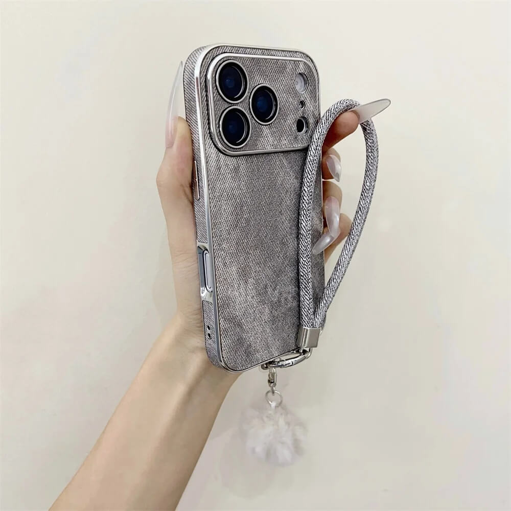 Gray Denim Texture Wrist Strap iPhone Case Gray Denim Texture Wrist Strap iPhone Case