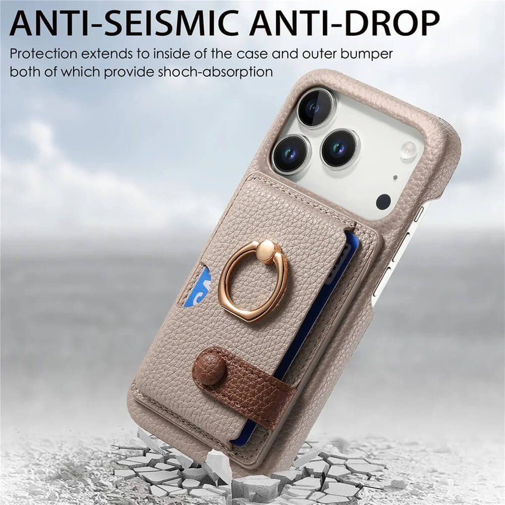 Pebbled Leather Wallet Ring Holder iPhone Case Pebbled Leather Wallet Ring Holder iPhone Case