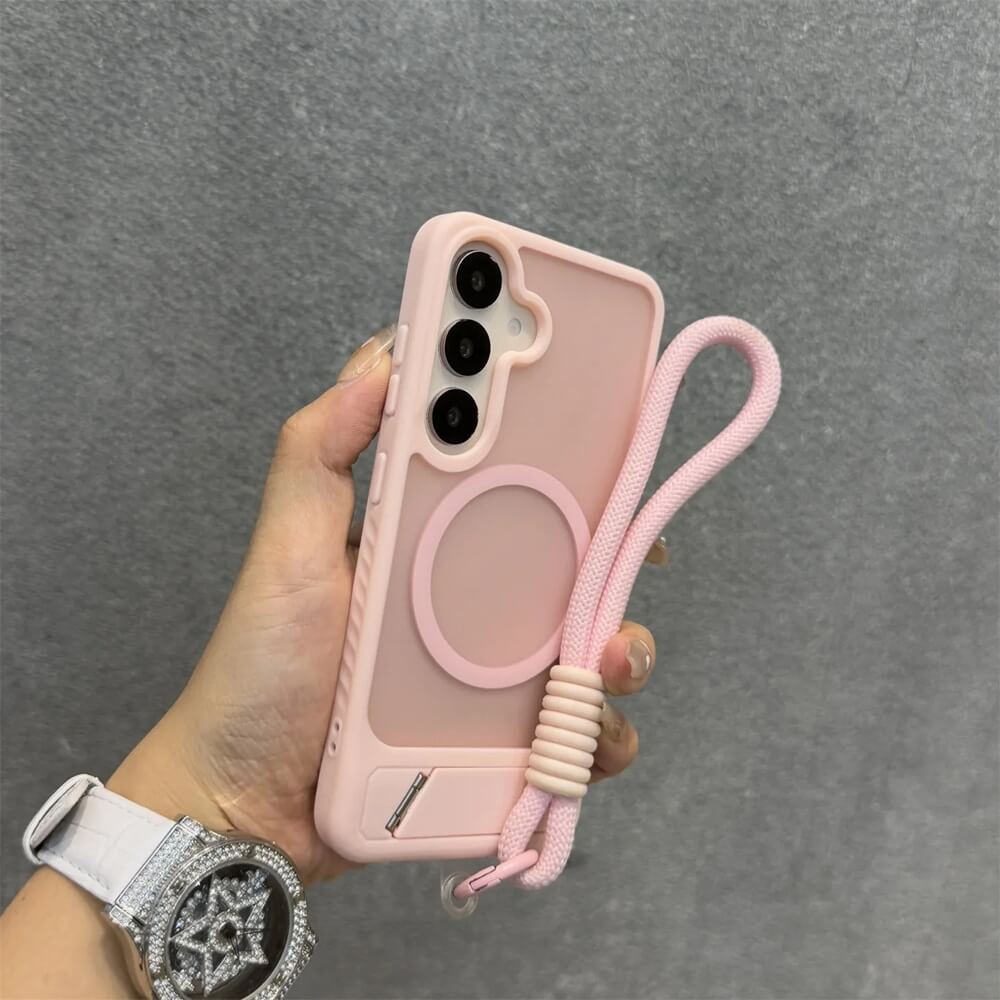 Pink Matte Translucent Magnetic Case with Fold Out Stand and Wrist Strap Pink Matte Translucent Magnetic Case with Fold Out Stand and Wrist Strap