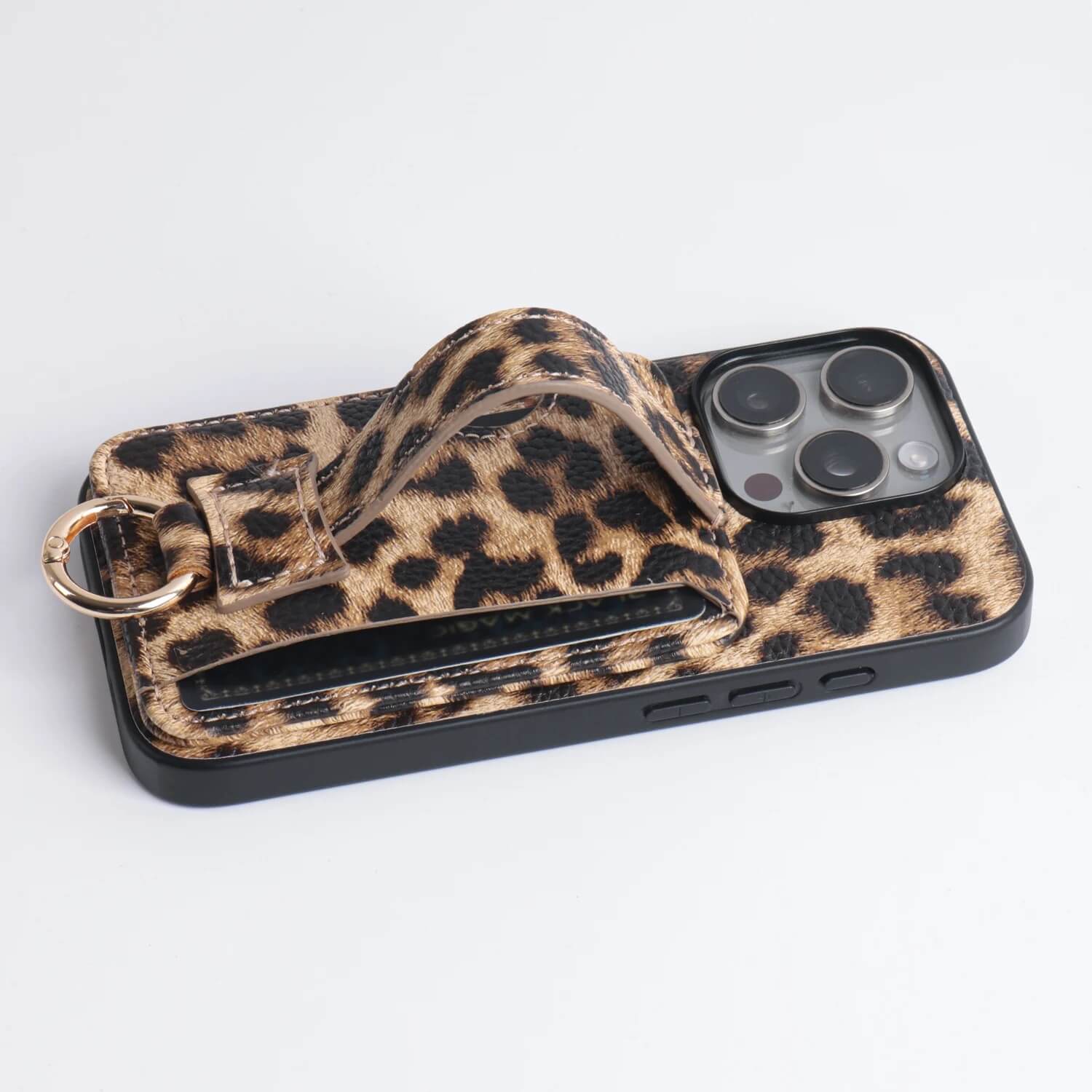 Leopard PU Leather Phone Case with Card Holder and Finger Strap Leopard PU Leather Phone Case with Card Holder and Finger Strap