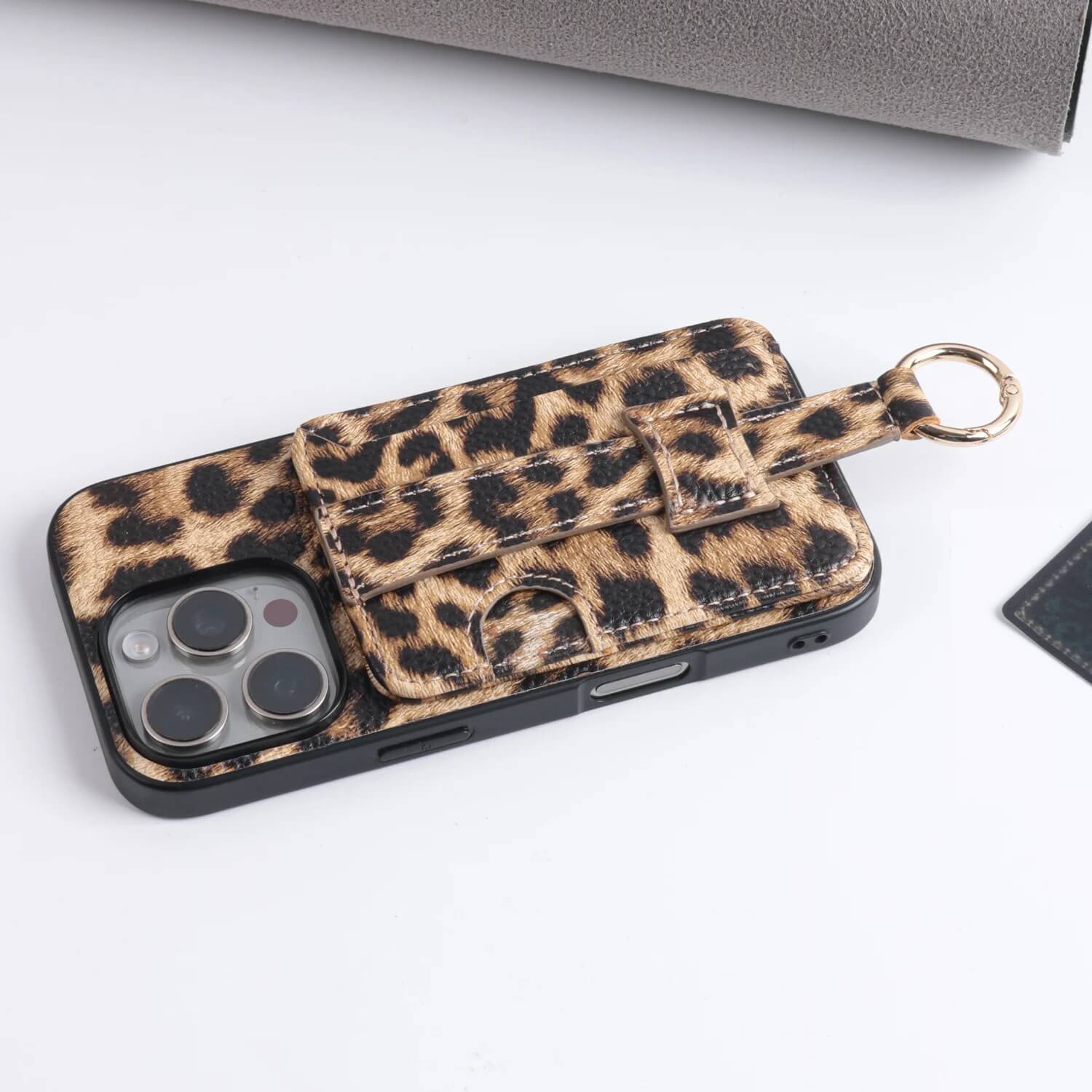 Leopard Phone Case with Card Holder and Finger Strap Leopard Phone Case with Card Holder and Finger Strap
