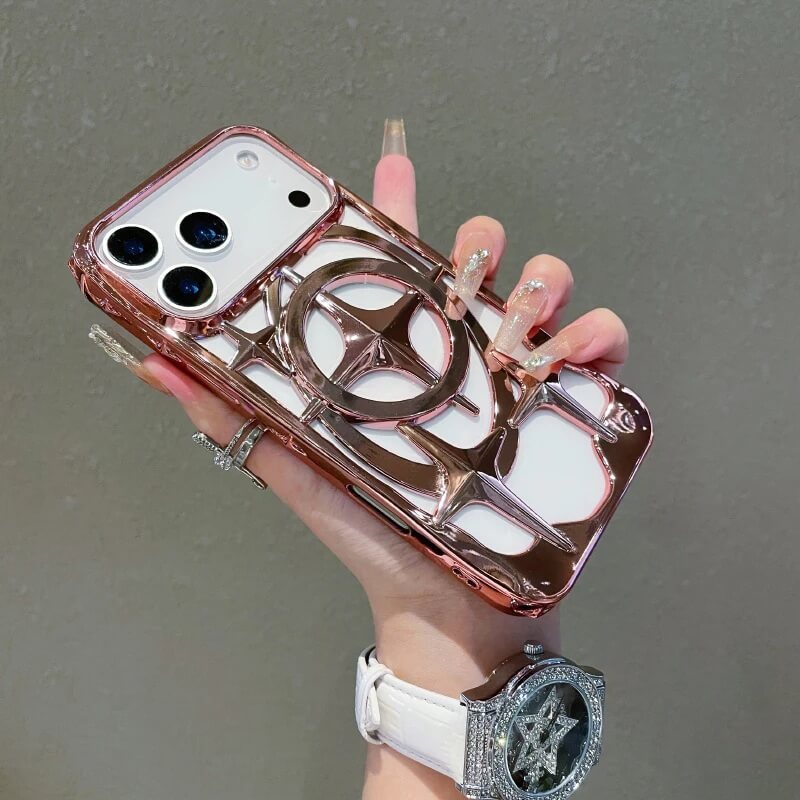 Plated Compass Star Hollow Magnetic Case for iPhone 17 Models Plated Compass Star Hollow Magnetic Case for iPhone 17 Models