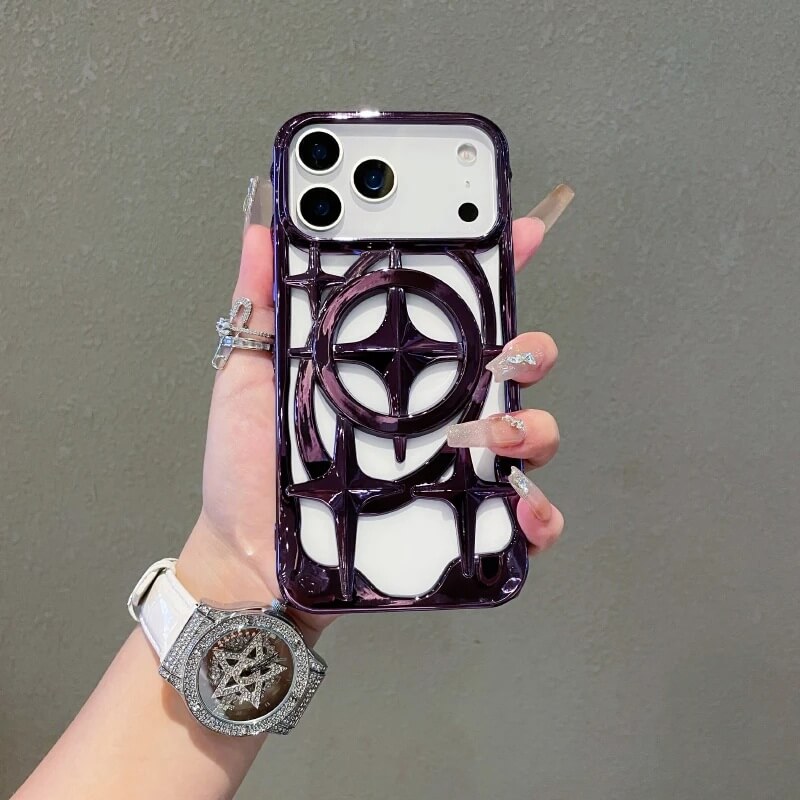 Plated Compass Star Hollow Magnetic Case for iPhone 17 Plated Compass Star Hollow Magnetic Case for iPhone 17