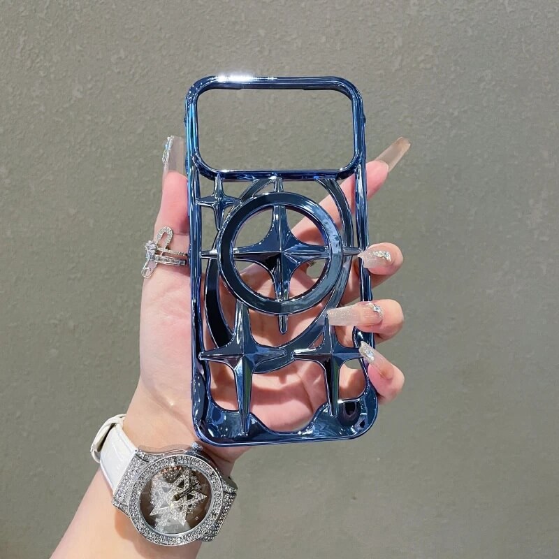 Plated Compass Star Hollow Out Magnetic Case for iPhone 17 Series Plated Compass Star Hollow Out Magnetic Case for iPhone 17 Series