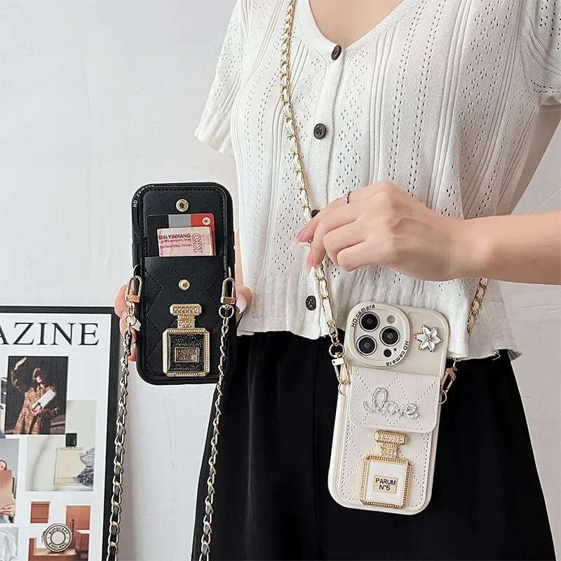 Quilted Crossbody Case with Perfume Charm & Card Pocket Quilted Crossbody Case with Perfume Charm & Card Pocket