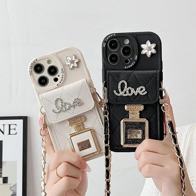 Quilted Wallet iPhone Crossbody Case with Perfume Char Quilted Wallet iPhone Crossbody Case with Perfume Char