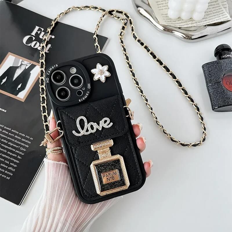 Quilted iPhone Crossbody Case with Perfume Charm & Card Pocket Quilted iPhone Crossbody Case with Perfume Charm & Card Pocket