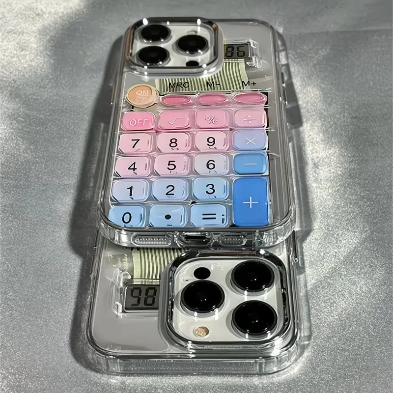 Retro Calculator Clear Phone Case with Pink Blue Keypad Design Retro Calculator Clear Phone Case with Pink Blue Keypad Design
