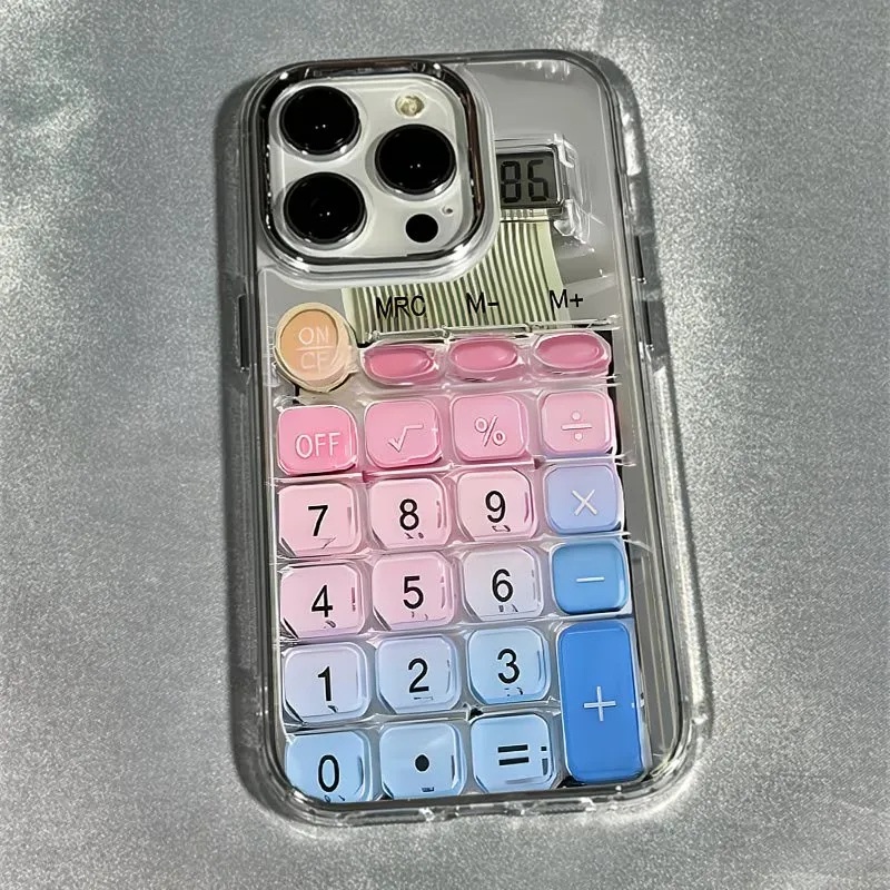 Retro Calculator Clear iPhone Case with Pink Blue Keypad Design Retro Calculator Clear iPhone Case with Pink Blue Keypad Design