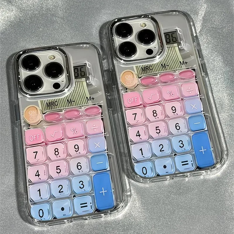 Retro Calculator Clear iPhone Case with Pink Blue Keypad Retro Calculator Clear iPhone Case with Pink Blue Keypad