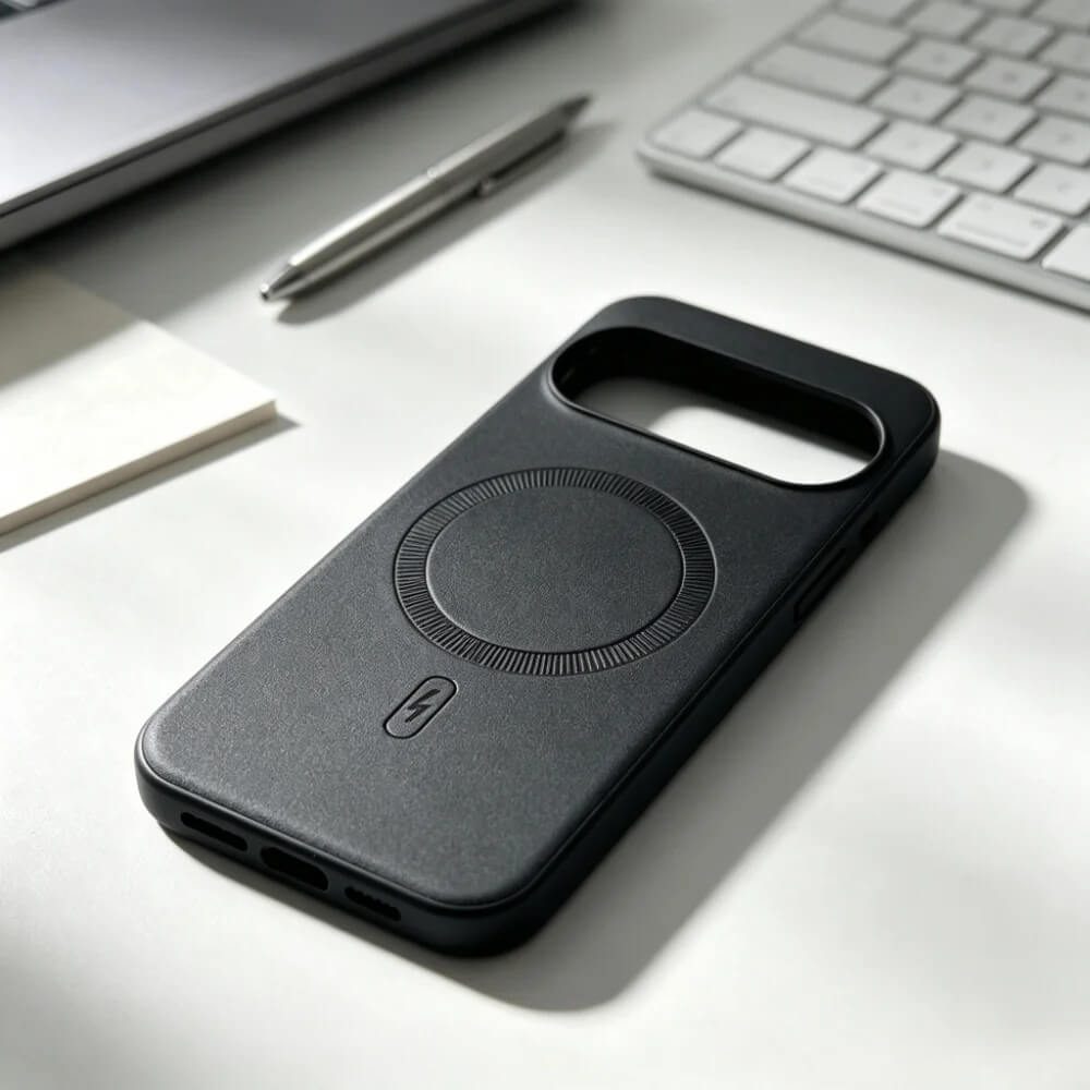 Black Embossed PU Leather Wireless Charging Case Black Embossed PU Leather Wireless Charging Case