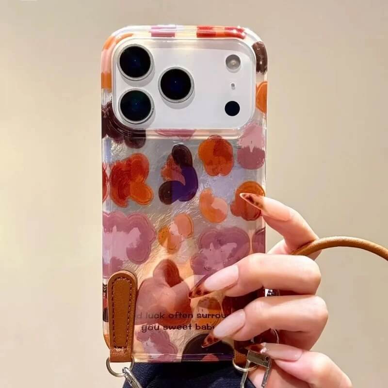 Colorful Abstract Leopard Print Phone Case with Detachable Wrist Strap Colorful Abstract Leopard Print Phone Case with Detachable Wrist Strap