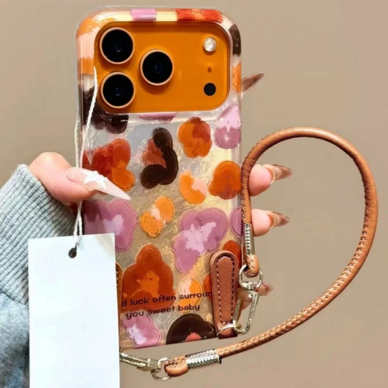 Colorful Abstract Leopard Print iPhone Case with Detachable Wrist Strap Colorful Abstract Leopard Print iPhone Case with Detachable Wrist Strap