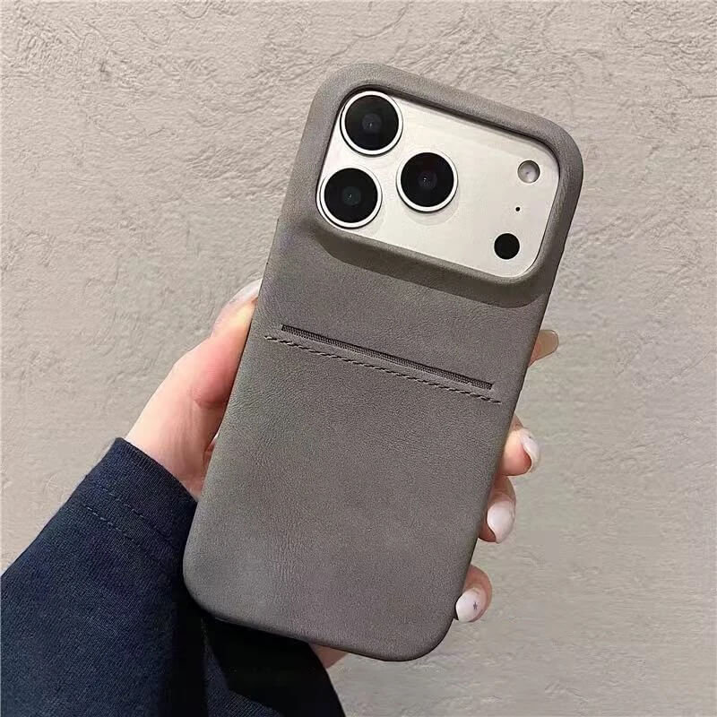 Gray leather iPhone Case with Card Holder Gray leather iPhone Case with Card Holder