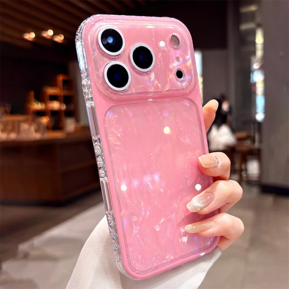 Iridescent Mother of Pearl Phone Case with Faceted Clear Bumper Iridescent Mother of Pearl Phone Case with Faceted Clear Bumper
