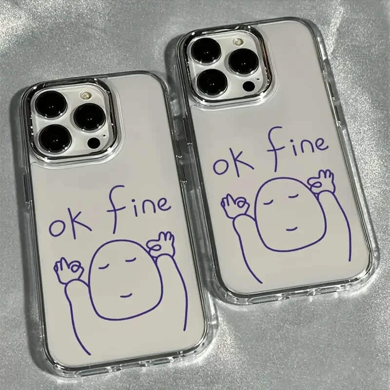 OK Fine Meme Line Art Clear Case with Silver Camera Frame OK Fine Meme Line Art Clear Case with Silver Camera Frame
