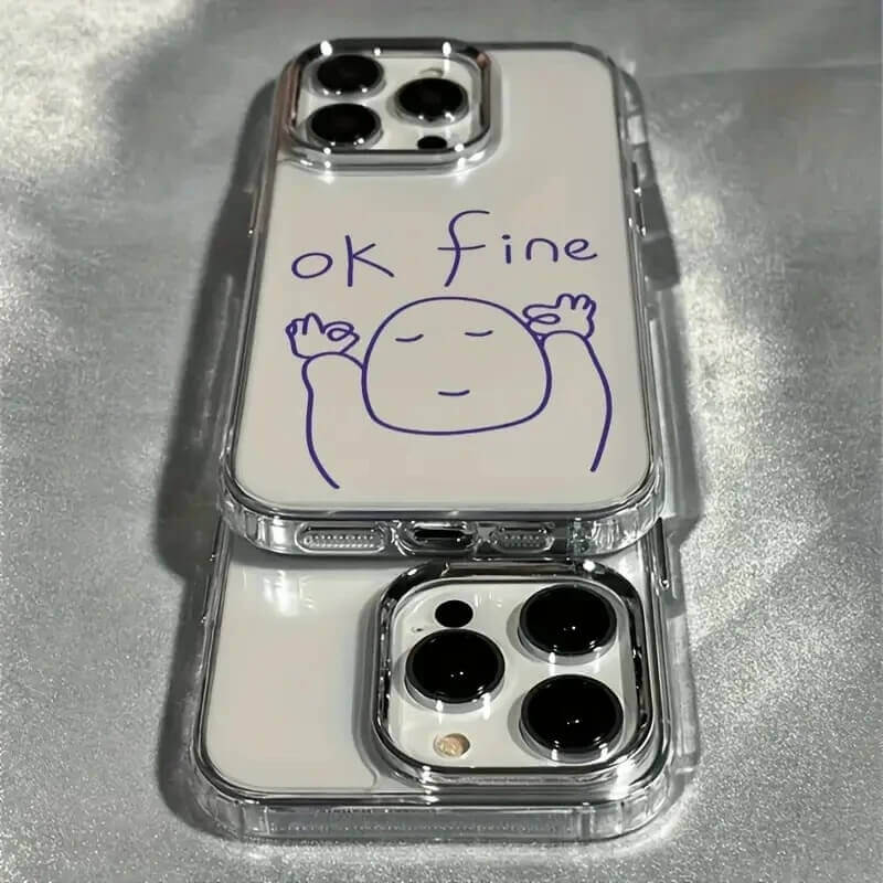 OK Fine Meme Line Art Clear Phone Case with Silver Camera Frame OK Fine Meme Line Art Clear Phone Case with Silver Camera Frame