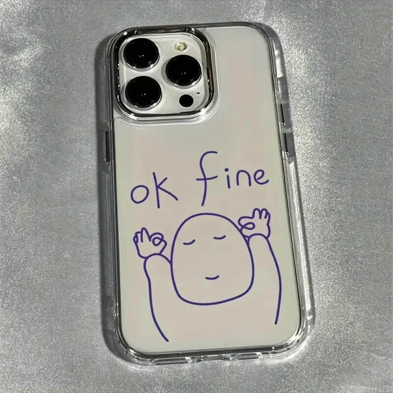 OK Fine Meme Line Art Clear iPhone Case with Silver Camera Frame OK Fine Meme Line Art Clear iPhone Case with Silver Camera Frame