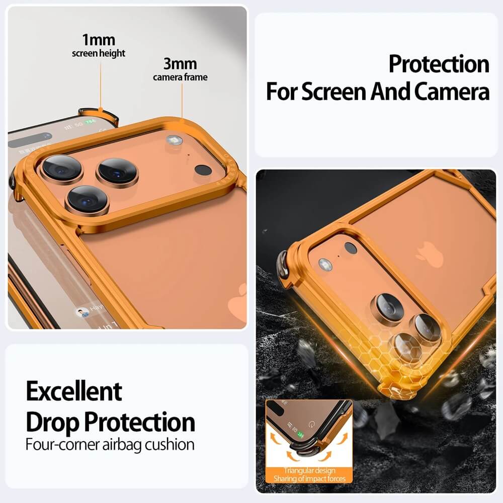 Aluminum Frameless Bumper Case with Reinforced Corners for iPhone 17 Series Aluminum Frameless Bumper Case with Reinforced Corners for iPhone 17 Series