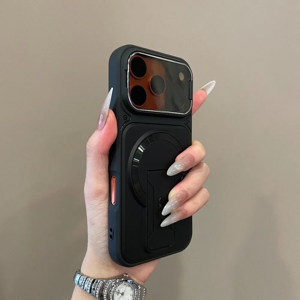 Black Magnetic Kickstand iPhone Case with Swing Open Camera Cover Black Magnetic Kickstand iPhone Case with Swing Open Camera Cover