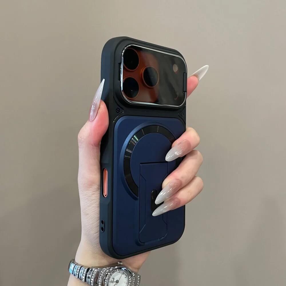 Blue Magnetic Kickstand iPhone Case with Swing Open Camera Cover Blue Magnetic Kickstand iPhone Case with Swing Open Camera Cover