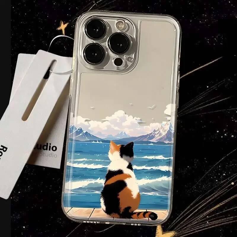 Calico Cat Watching the Sea Clear Phone Case Calico Cat Watching the Sea Clear Phone Case