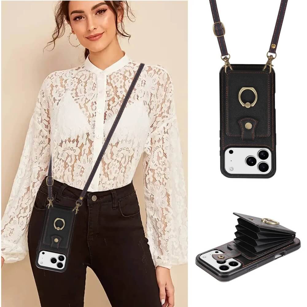 Crossbody iPhone Case with Card Holder and Ring Stand Crossbody iPhone Case with Card Holder and Ring Stand