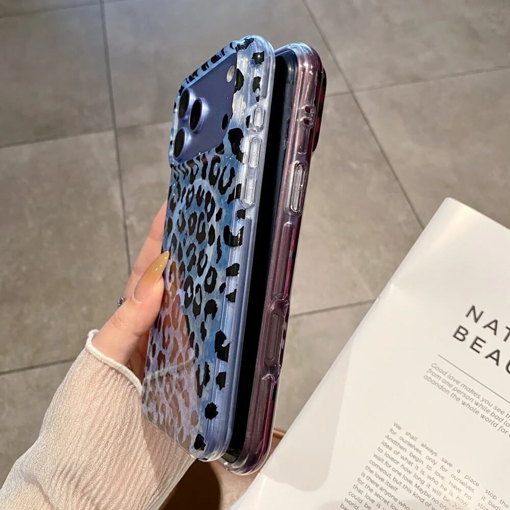 Leopard Magnetic iPhone Case with Iridescent Glitter Back Leopard Magnetic iPhone Case with Iridescent Glitter Back
