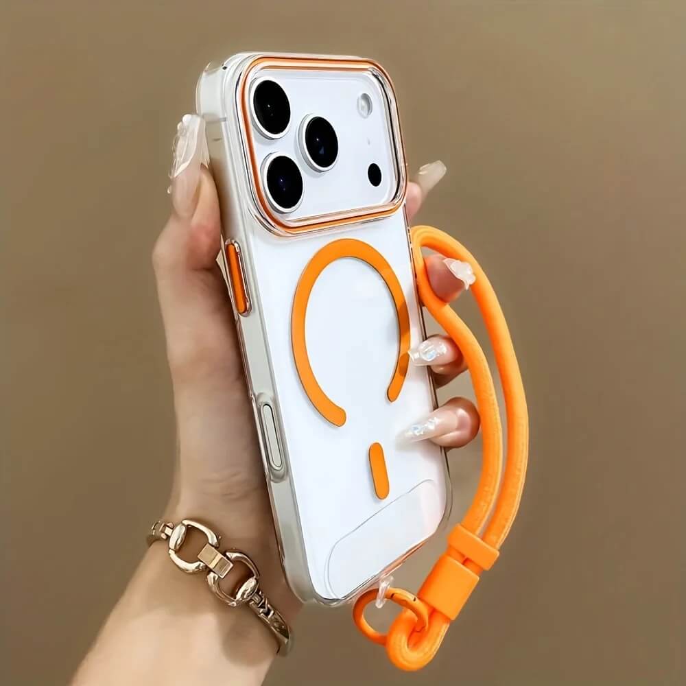 Orange Clear Magnetic iPhone Case with Detachable Wrist Cord Orange Clear Magnetic iPhone Case with Detachable Wrist Cord