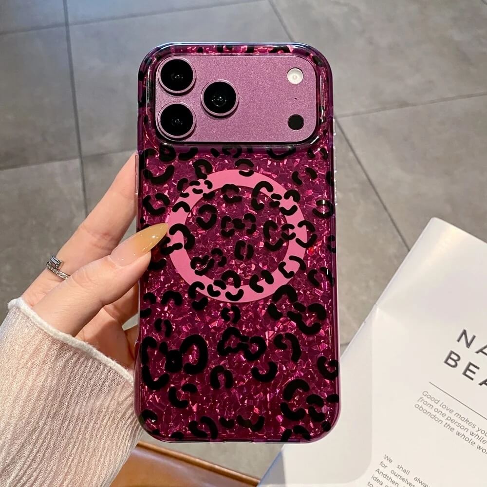 Red Leopard Magnetic Glitter iPhone Case Red Leopard Magnetic Glitter iPhone Case