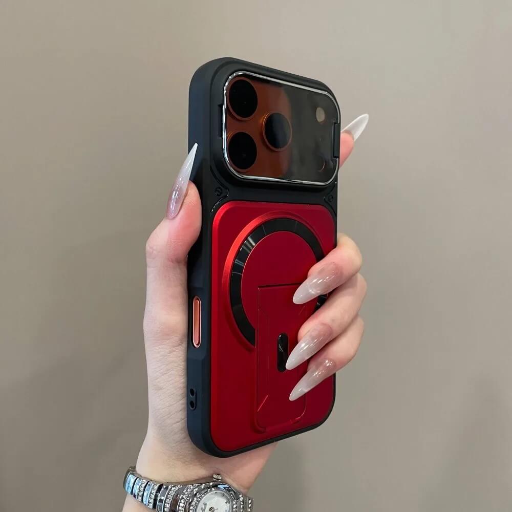 Red Magnetic Kickstand iPhone Case with Swing Open Camera Cover Red Magnetic Kickstand iPhone Case with Swing Open Camera Cover
