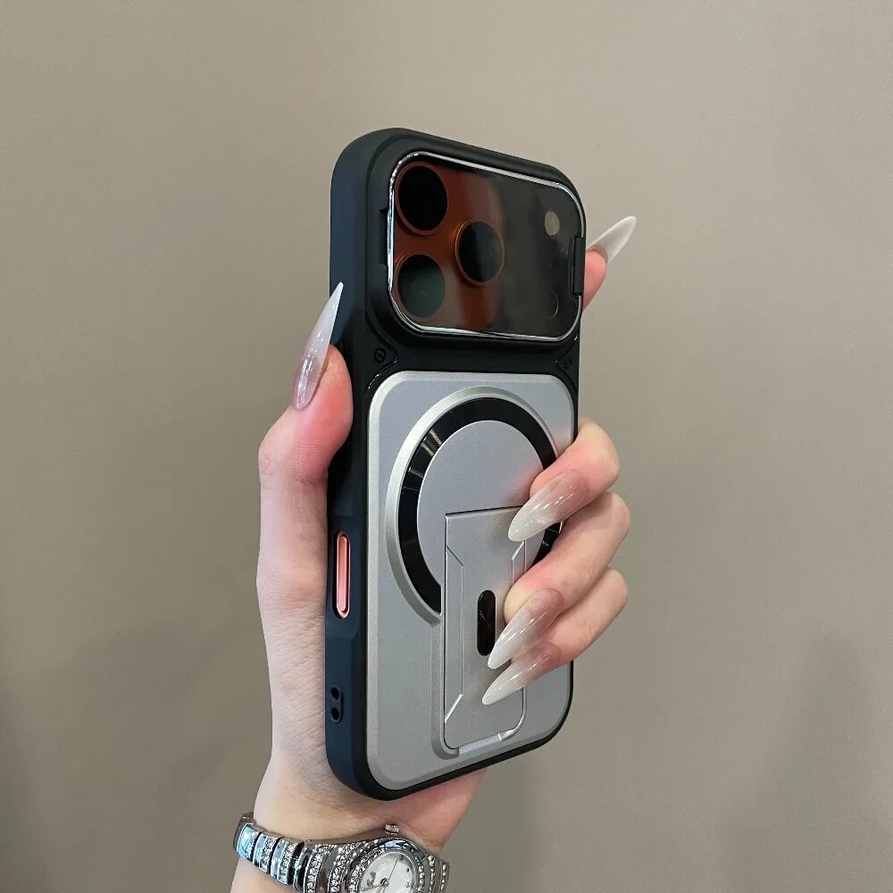 White Magnetic Kickstand iPhone Case with Swing Open Camera Cover White Magnetic Kickstand iPhone Case with Swing Open Camera Cover