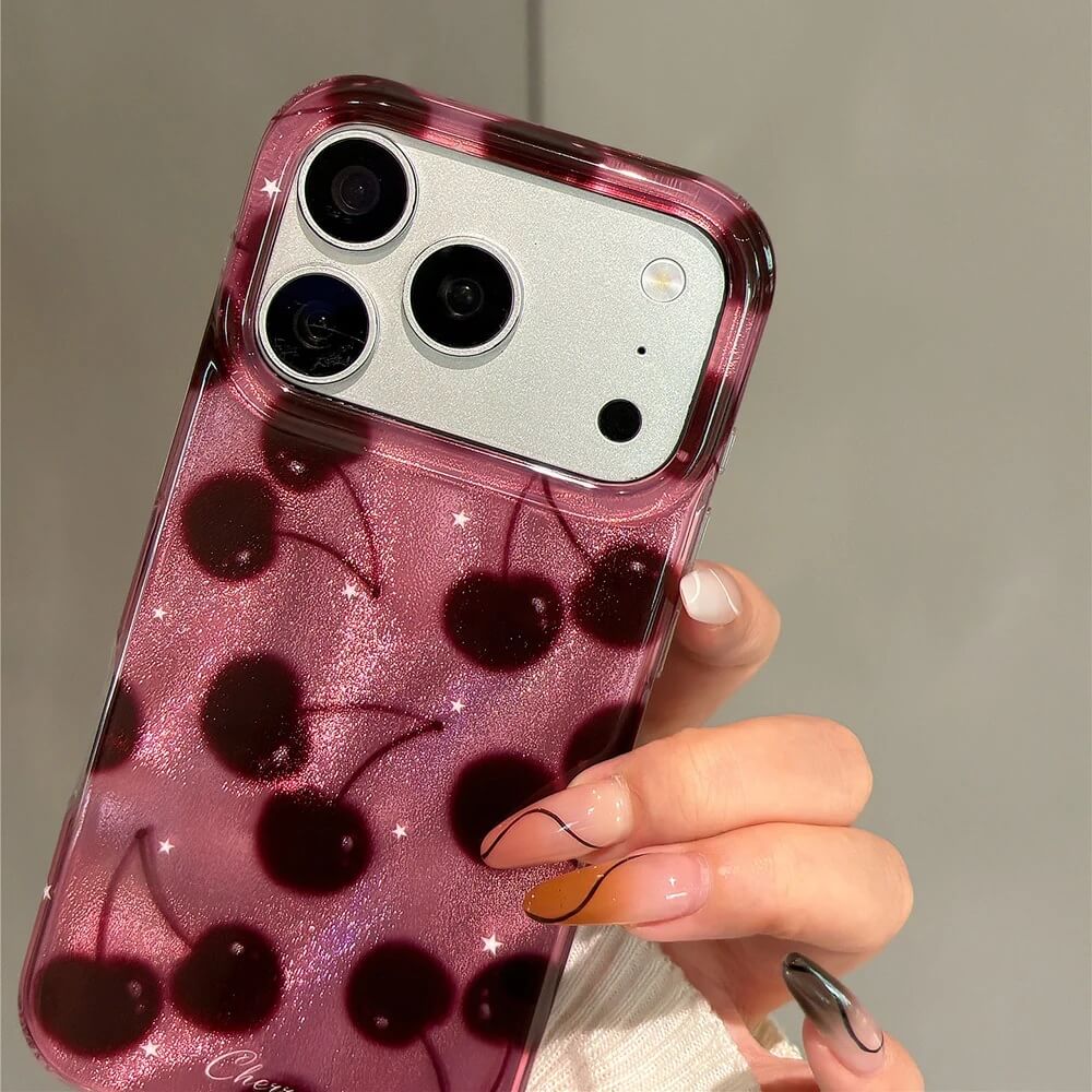 Burgundy Cherry Phone Case with Glitter and Stars Burgundy Cherry Phone Case with Glitter and Stars