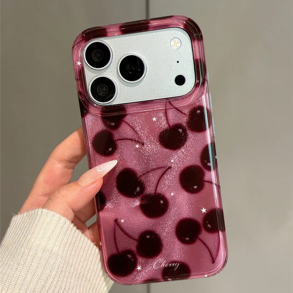Burgundy Cherry iPhone Case with Glitter Finish and Stars Burgundy Cherry iPhone Case with Glitter Finish and Stars