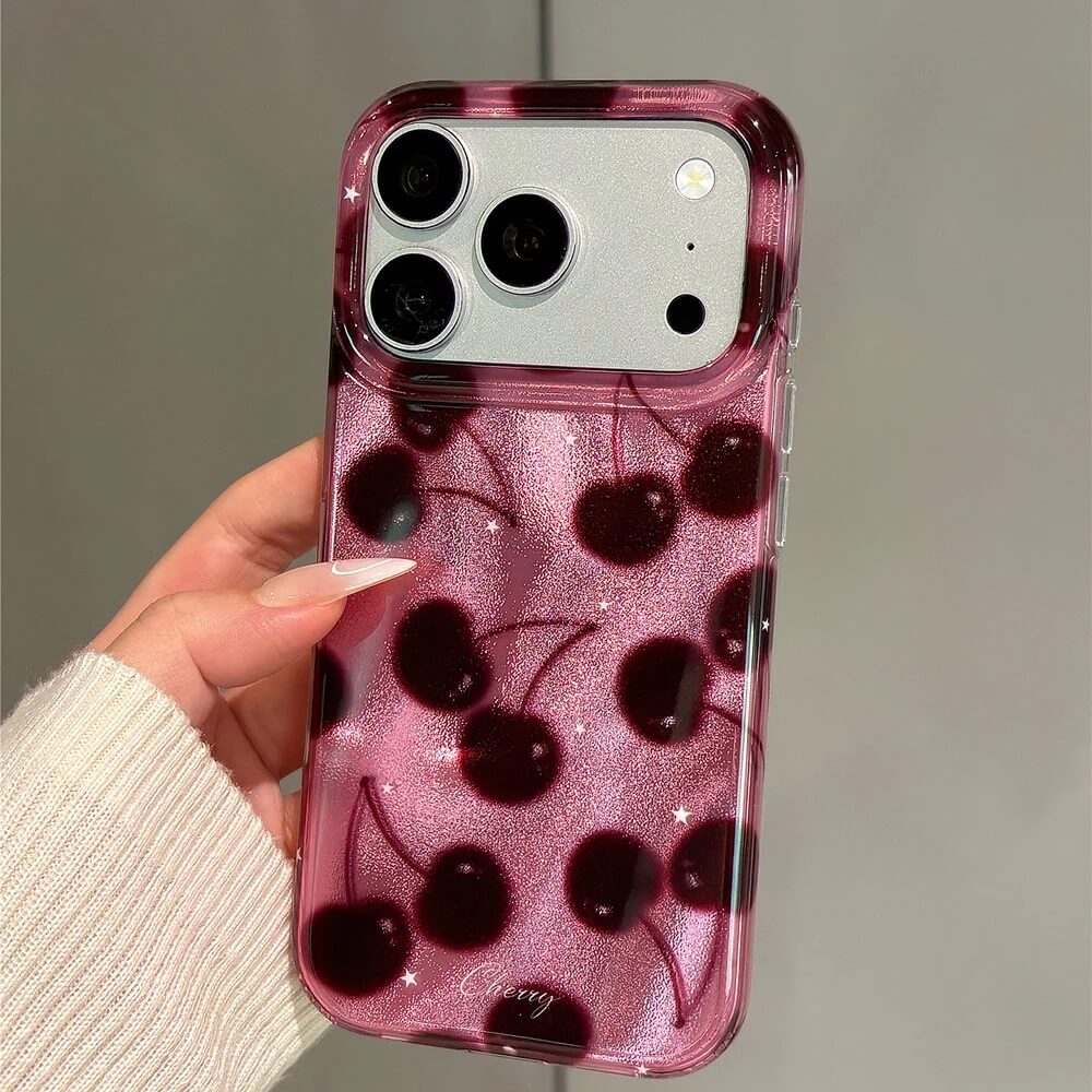 Burgundy Cherry iPhone Case with Glitter and Stars Burgundy Cherry iPhone Case with Glitter and Stars