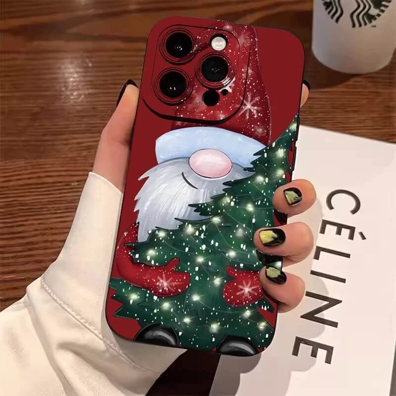 Christmas Gnome with Lighted Green Tree iPhone Case Christmas Gnome with Lighted Green Tree iPhone Case