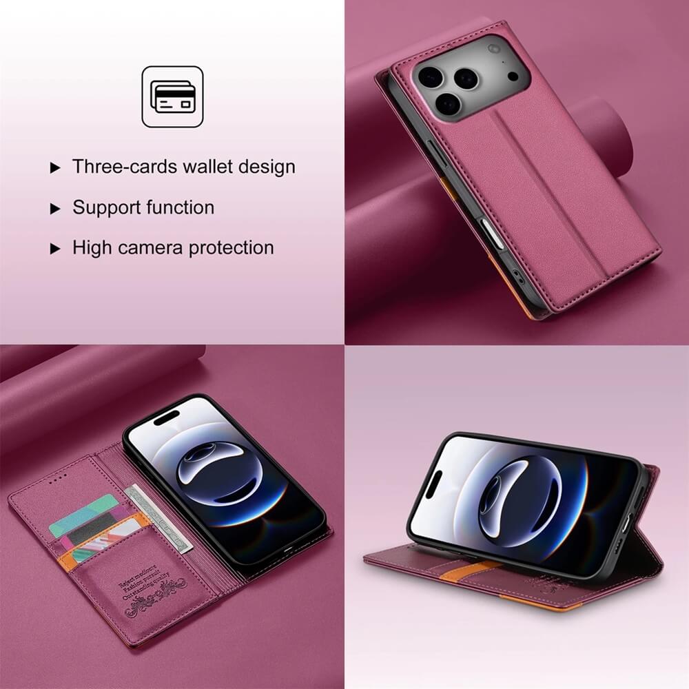 Faut Leather Case with Card Slots and Stand for iPhone 18 Series Faut Leather Case with Card Slots and Stand for iPhone 18 Series