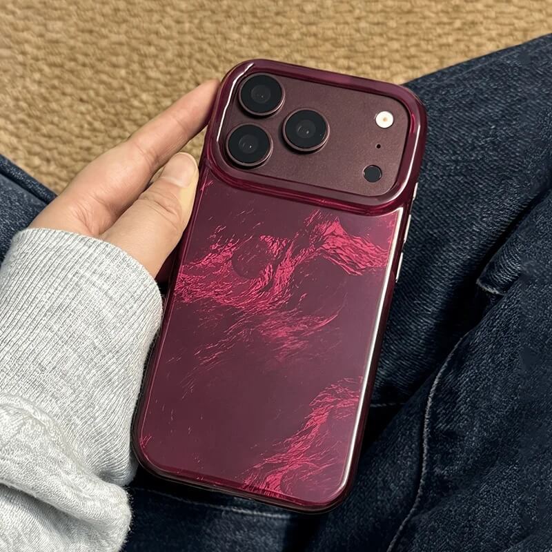 Glossy Burgundy Marble Phone Case with Reflective Pink Veins Glossy Burgundy Marble Phone Case with Reflective Pink Veins