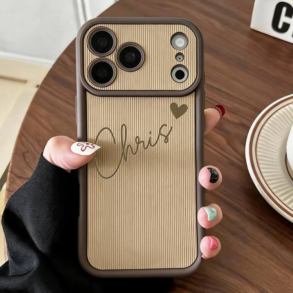 Khaki Personalized Engraved Name iPhone Case with Ribbed PU Leather Khaki Personalized Engraved Name iPhone Case with Ribbed PU Leather
