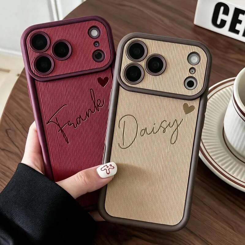 Personalized Engraved Name Phone Case with Ribbed PU Leather Personalized Engraved Name Phone Case with Ribbed PU Leather
